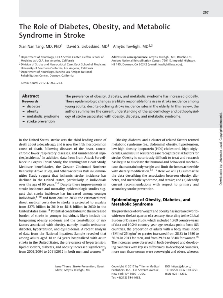 The Role of Diabetes, Obesity, and Metabolic Syndrome in Stroke | PDF ...