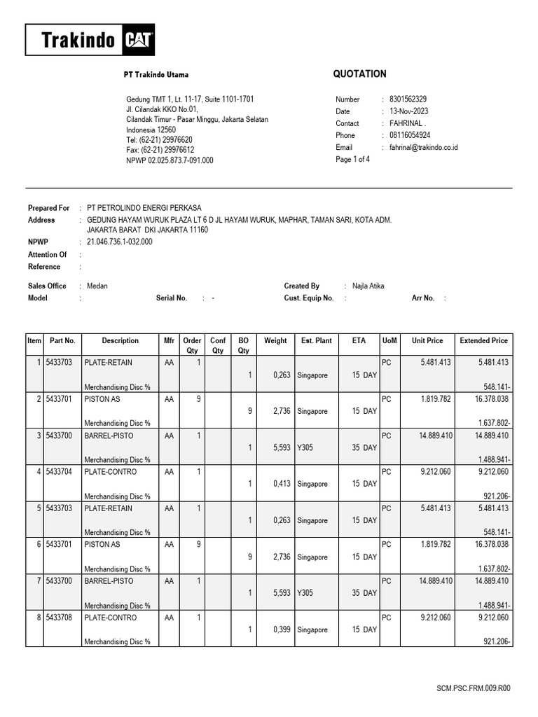 Quotation for PT Petrolindo Energi Perkasa | PDF | Services (Economics ...
