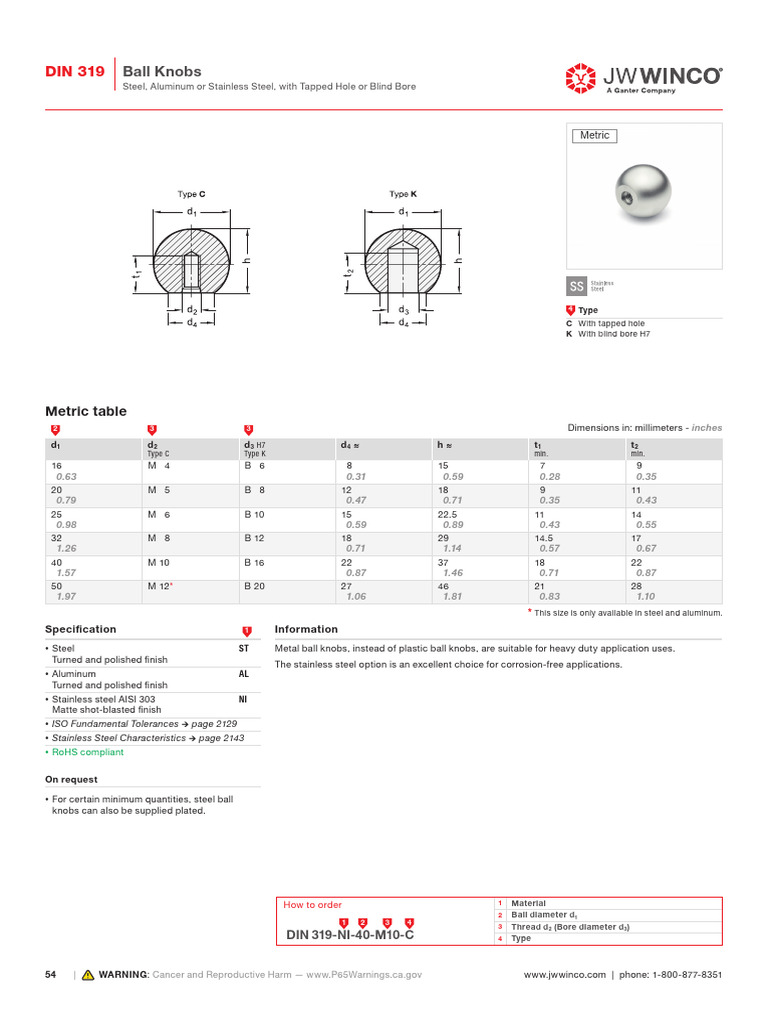 Ball Knobs Metric Table PDF Metalworking Manufactured Goods