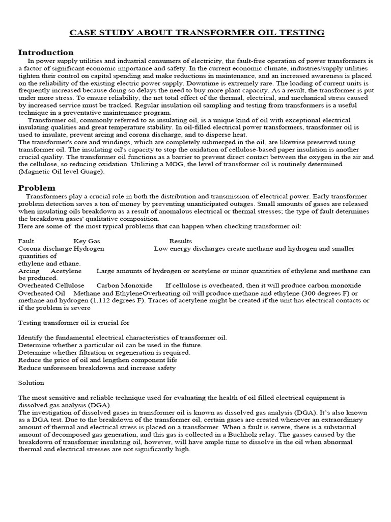 Transformer Oil Testing and DGA Guide | PDF | Transformer | Chemistry