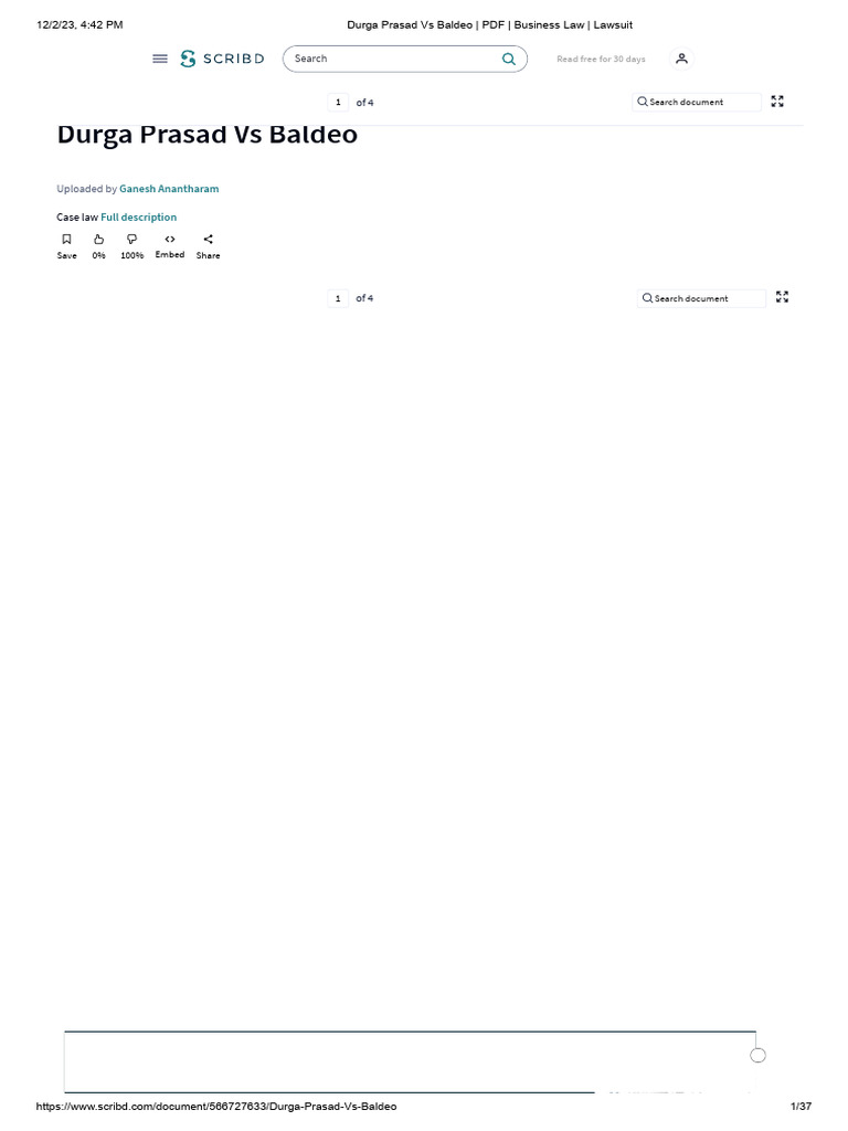 Durga Prasad Vs Baldeo PDF Business Law Lawsuit PDF Scribd