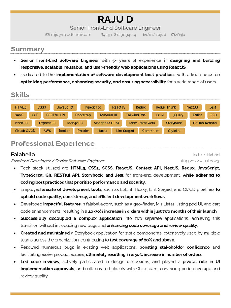 Raju D: Senior Front-End Engineer Profile | PDF | Software ...