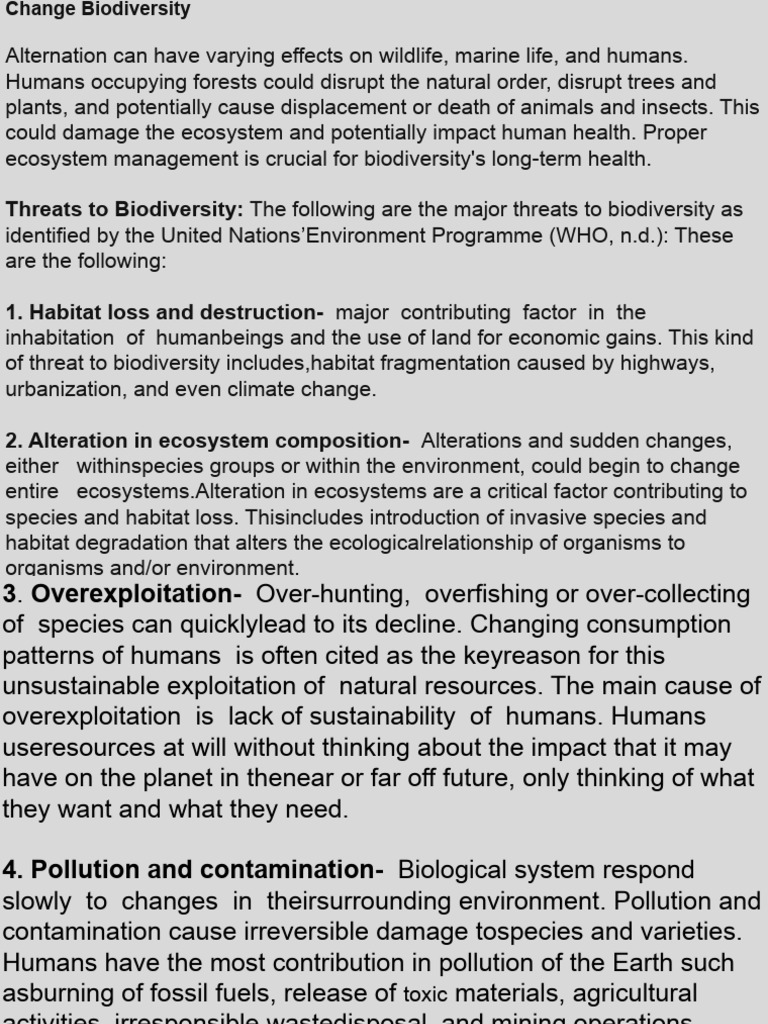 Threats To Biodiversity The Following Are The Major Threats To