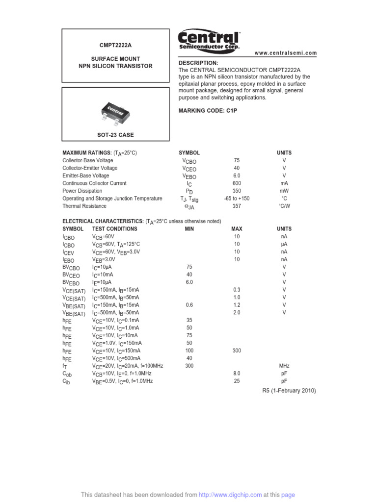 CMPT2222A PDF Bipolar Junction Transistor Materials
