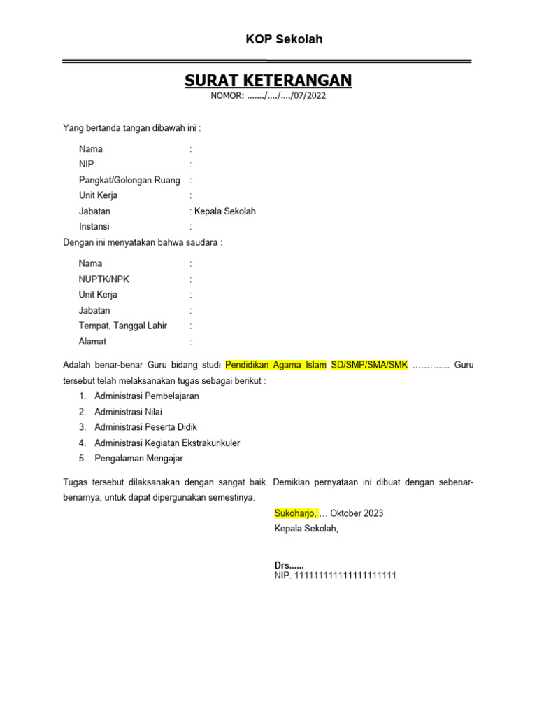 Surat Keterangan Administrasi Pembelajaran | PDF