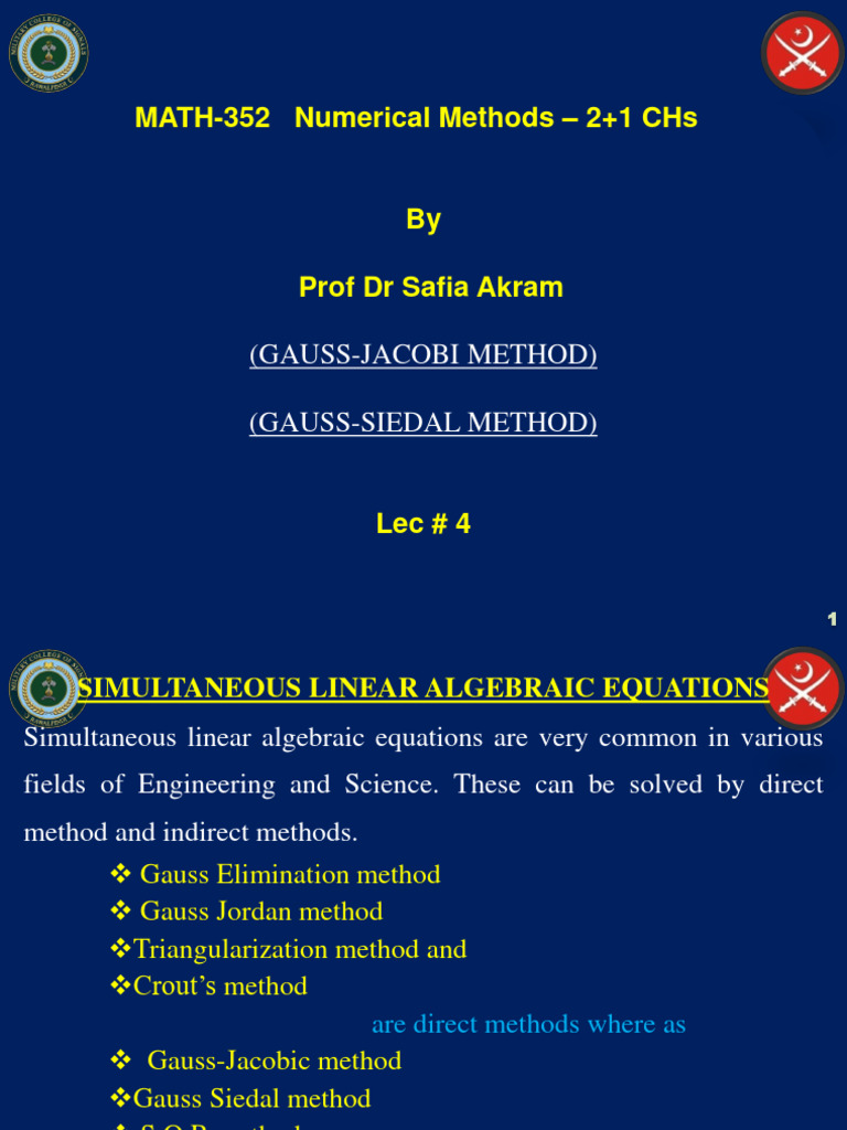 Lec #4 (System of Linear Equations) | PDF | Equations | Mathematical ...