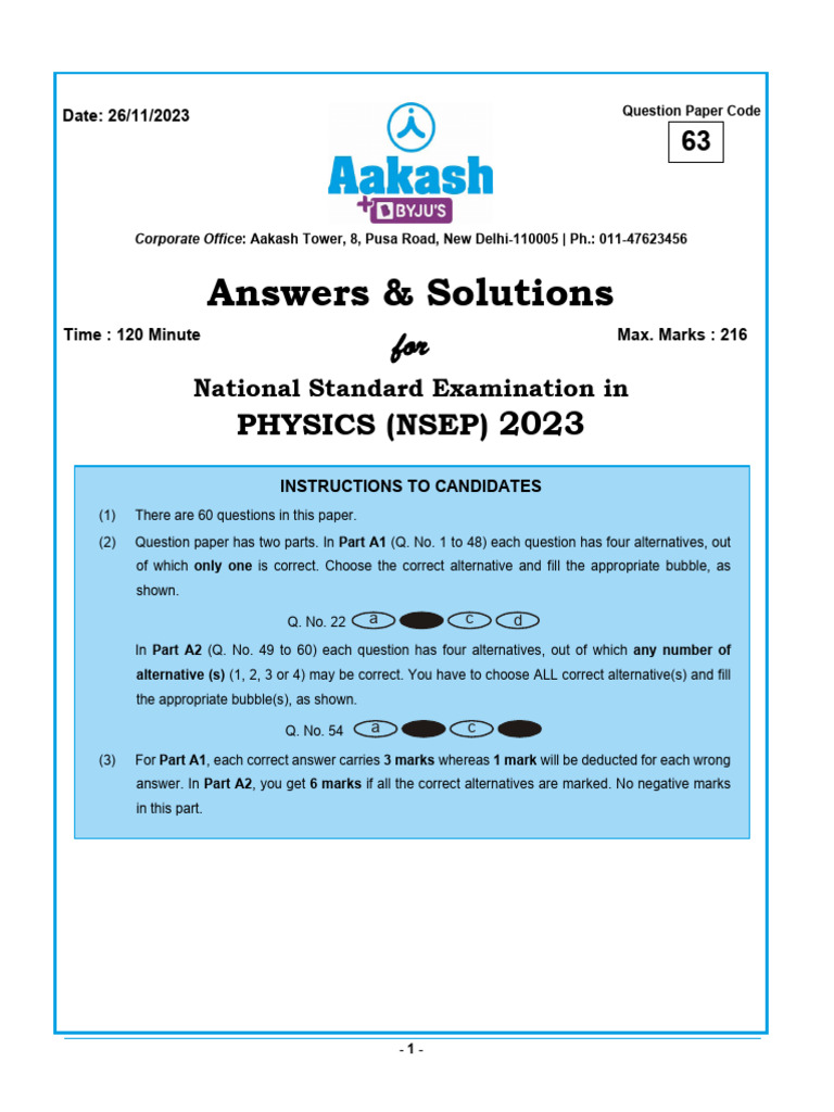 PHYSICS NATIONAL EXAMINATION 2023 QUESTIONS intelligence overview