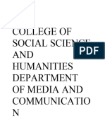 College of Social Science AND Humanities Department of Media and Communicatio N