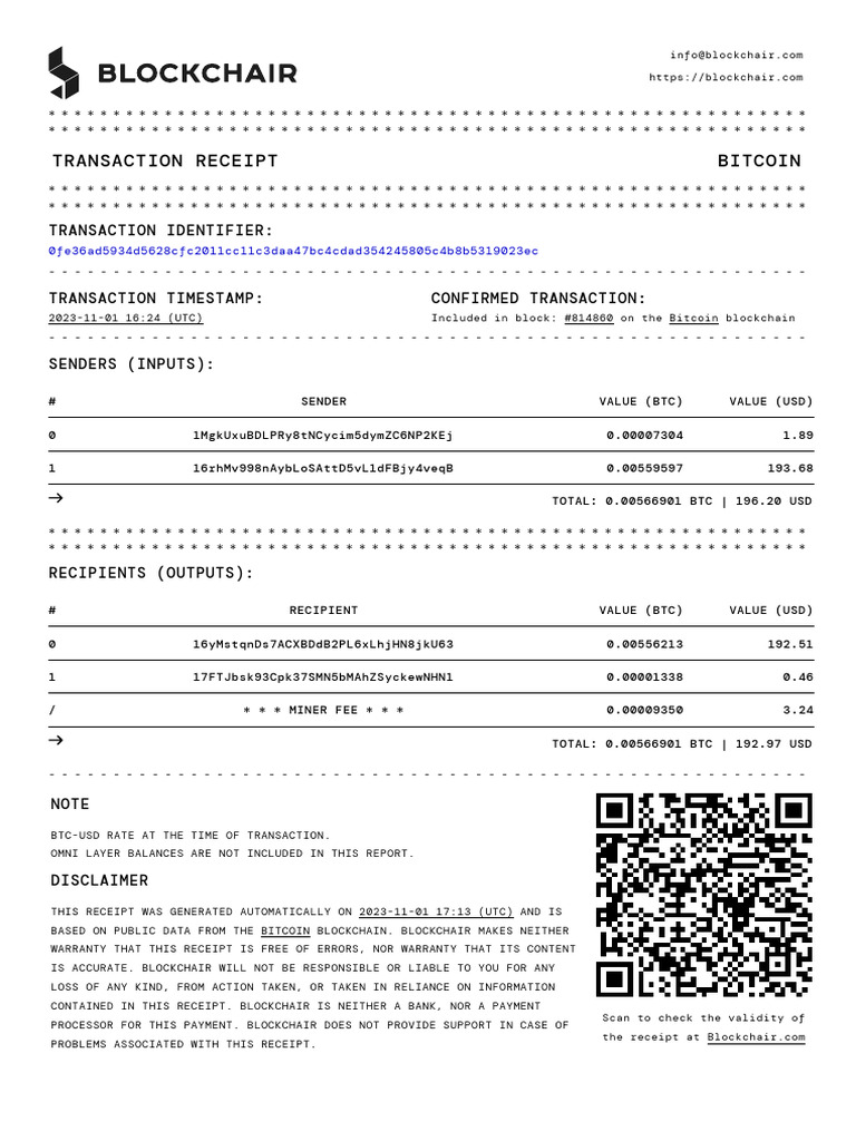 Bitcoin Transaction Receipt Summary | PDF | Bitcoin | Banking Technology