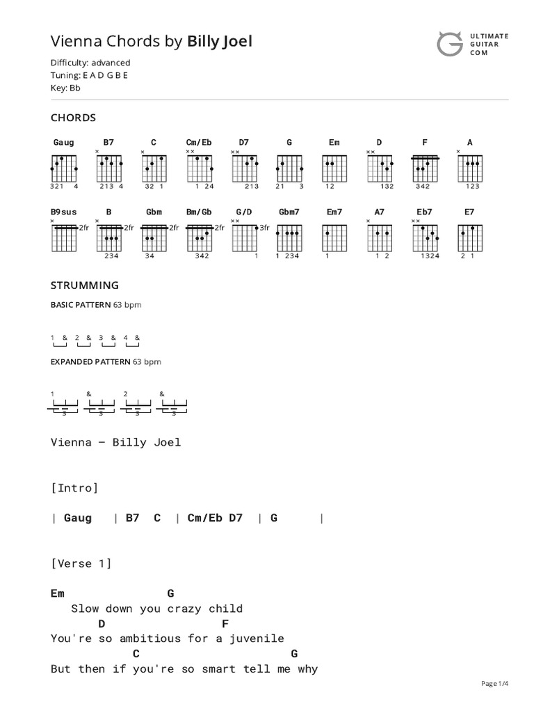 Vienna Chords by Billy Joeltabs at Ultimate Guitar Archive PDF Song