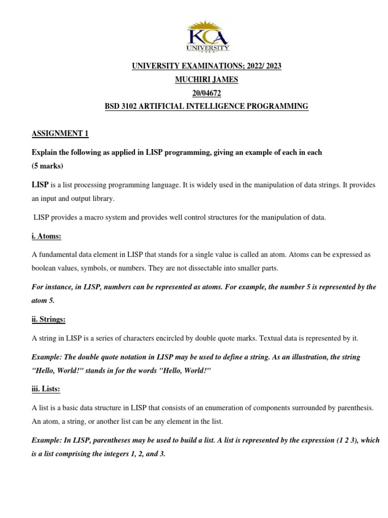 Ai Programming Cat 1 N Cat 2 Pdf Computer Programming Programming