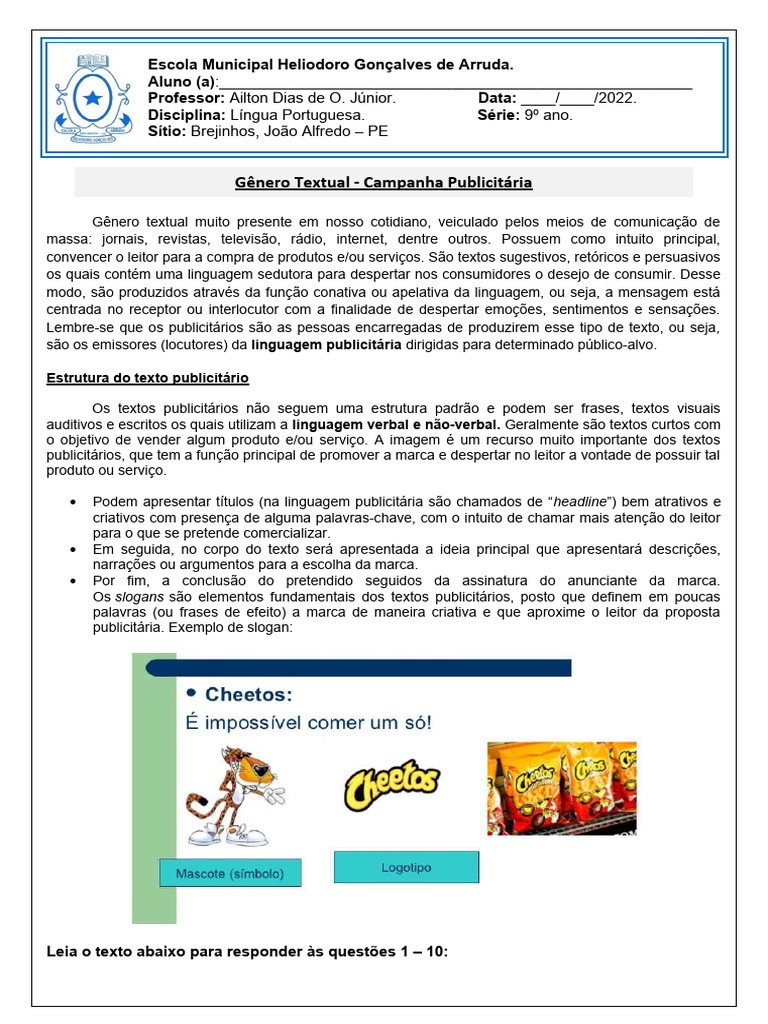 Gênero Textual: Campanha Publicitária | PDF | Publicidade | Comunicação