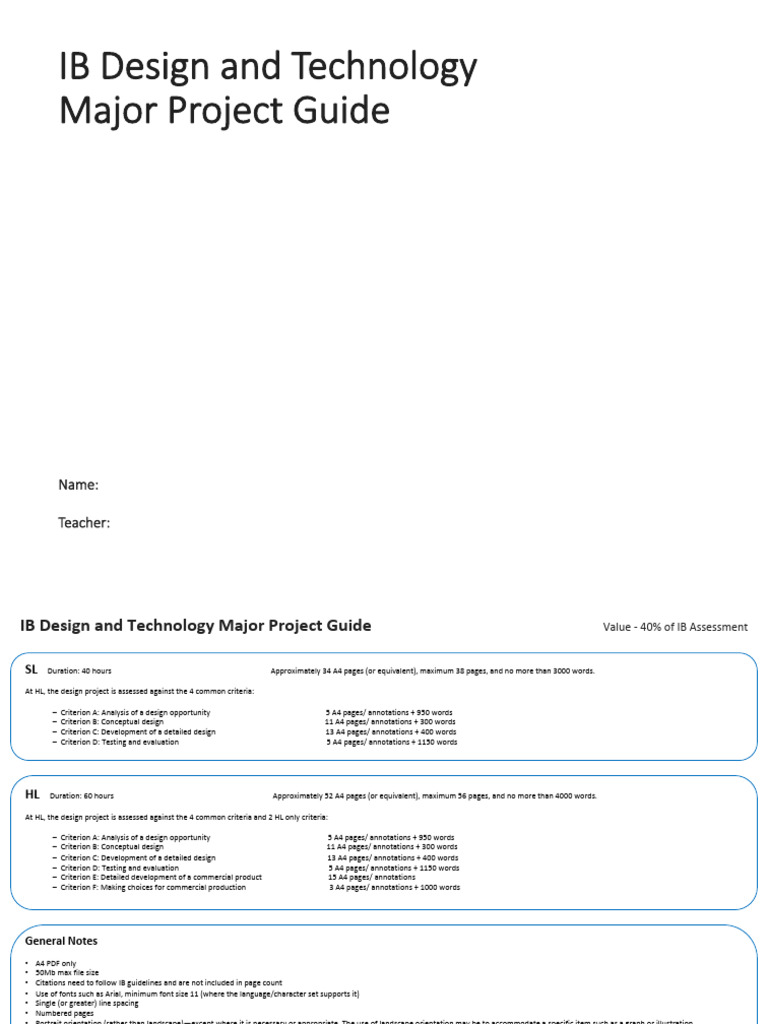 IB Design Tech Major Project Criteria | PDF | Prototype | Specification ...