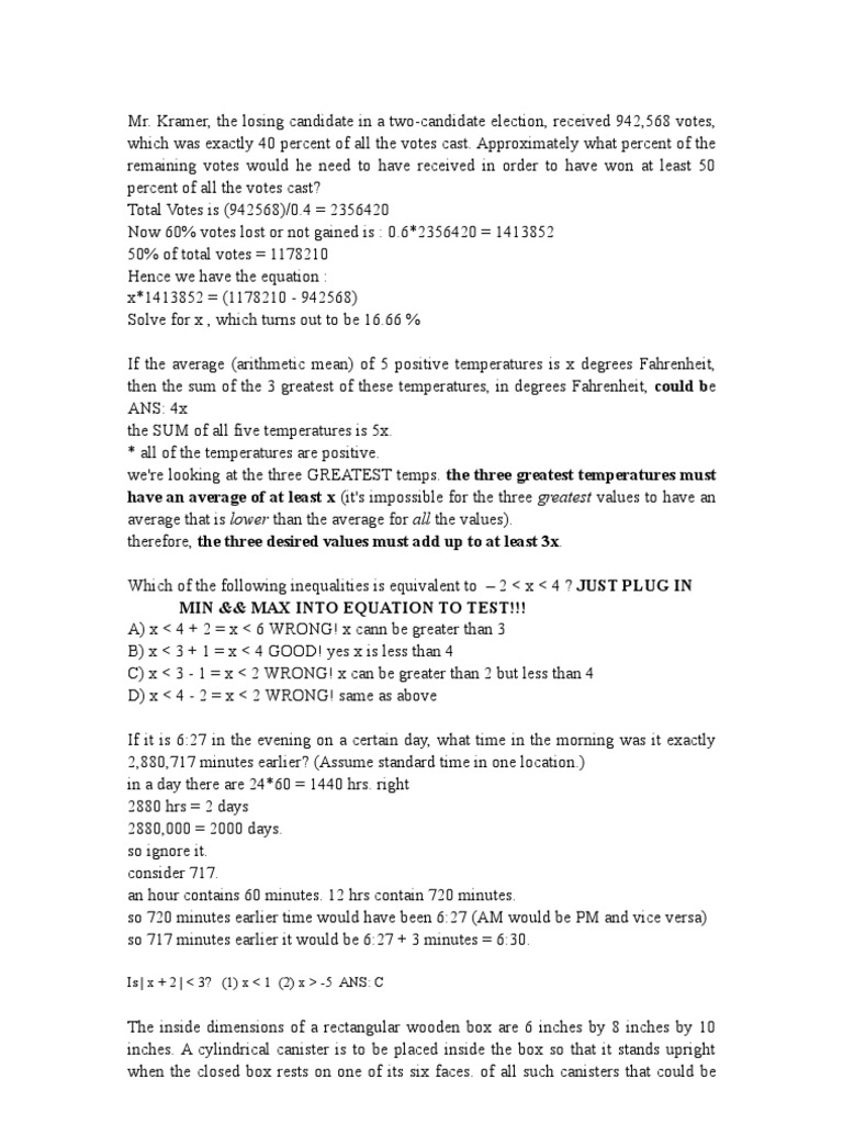 GMAT Math Problems | PDF | Odds | Price–Earnings Ratio