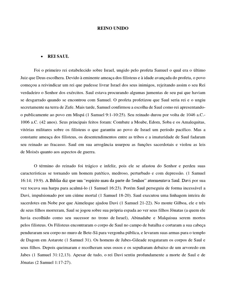 Reis De Israel Pdf Davi Saul