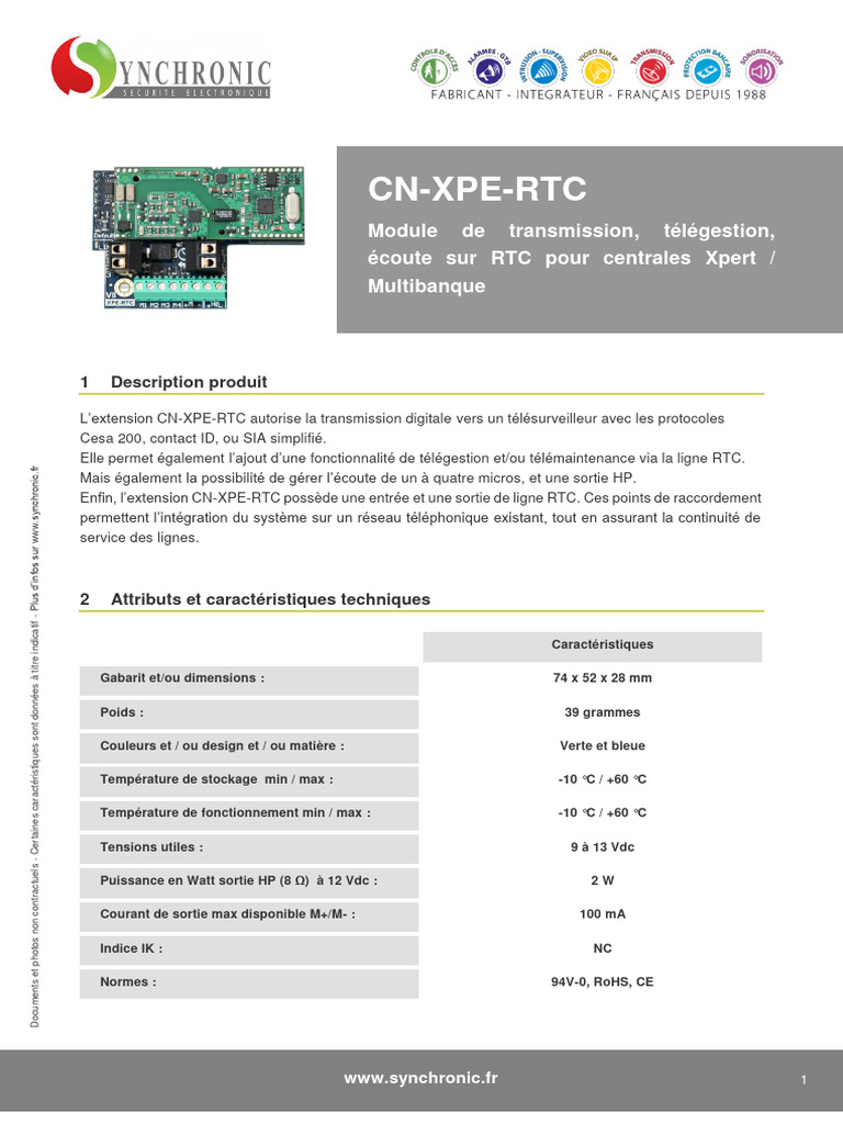 Module CN-XPE-RTC pour centrales Xpert | PDF | Informatique ...