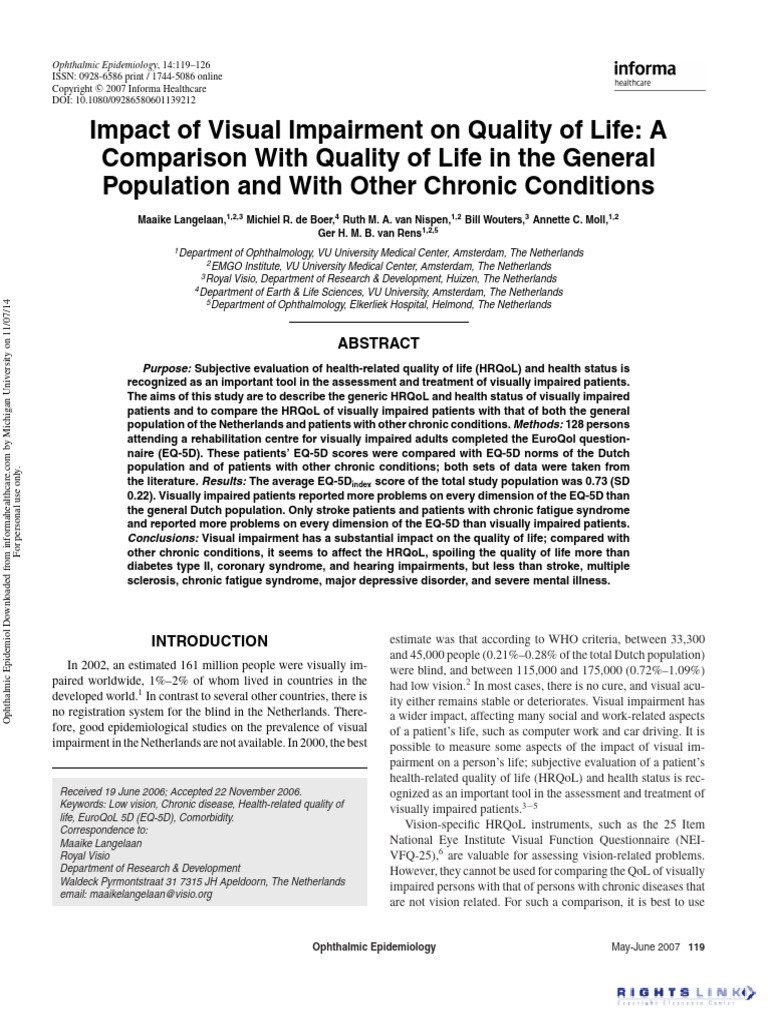 Impact of Visual Impairment On Quality of Life PDF Visual