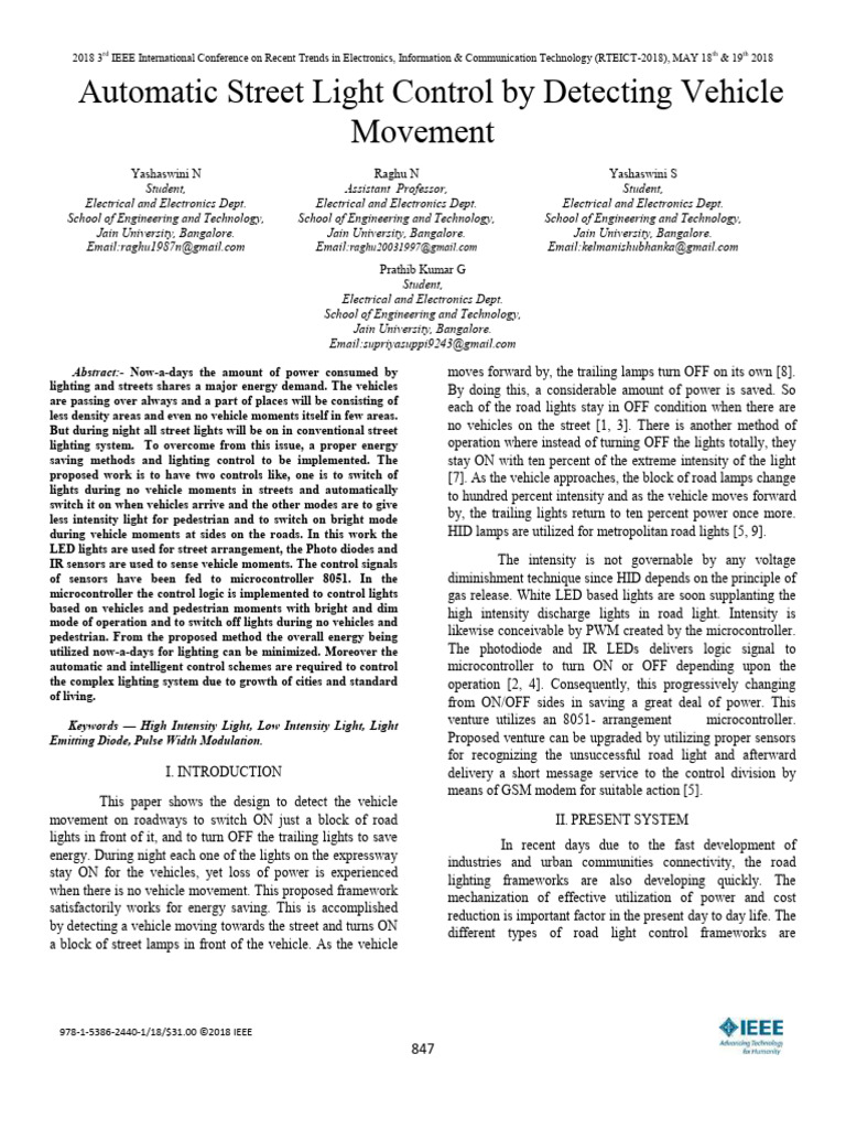 Automatic Street Light Control by Detecting Vehicle | PDF | Infrared ...