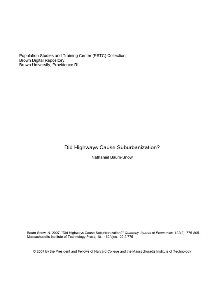 Did Highways Cause Suburbanization? | PDF | Regression Analysis ...