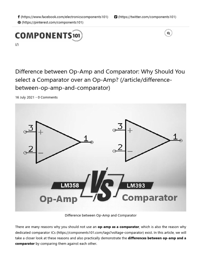Difference Between OpAmp and Comparator PDF Operational Amplifier Electronic Engineering