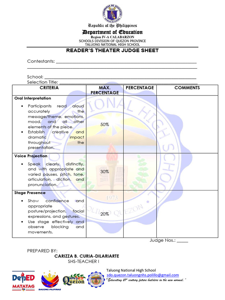 Criteria Readers Theater PDF