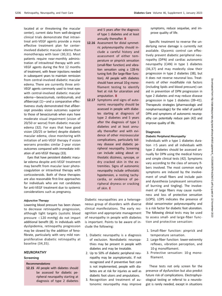 Diabetic Neuropathy ADA 2023 PDF Peripheral Neuropathy Urinary