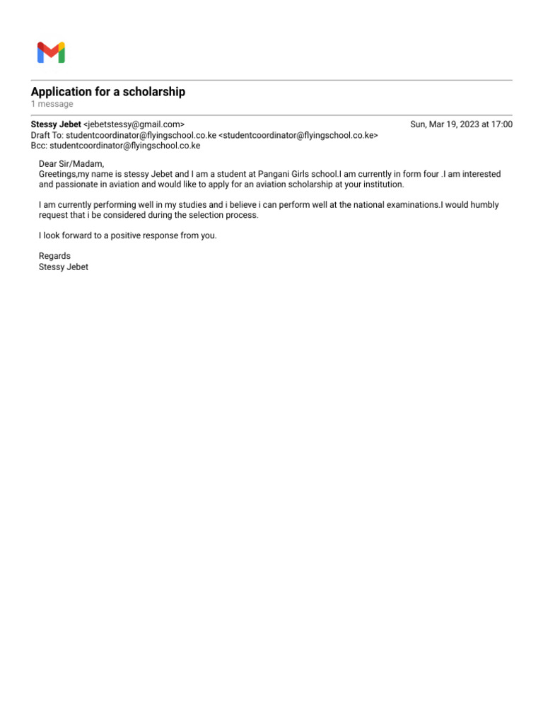 Gmail Application For A Scholarship Pdf