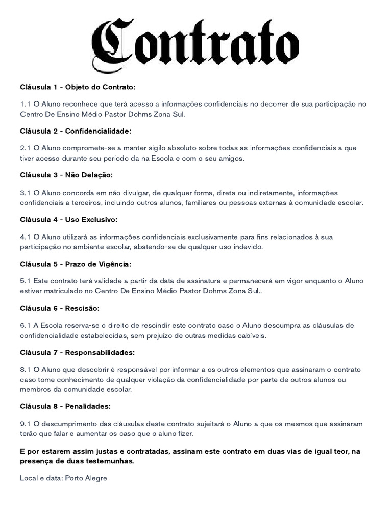 Cláusulas de Confidencialidade Escolar | PDF