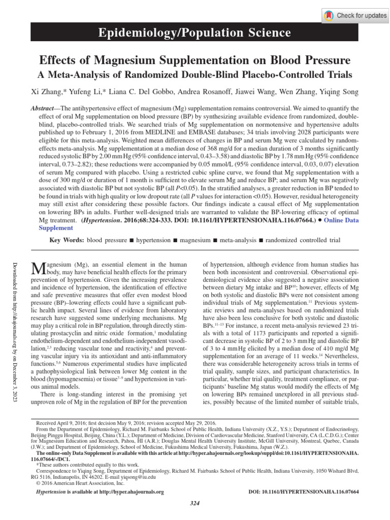 Zhang Et Al 2016 Effects of Magnesium Supplementation On Blood Pressure ...