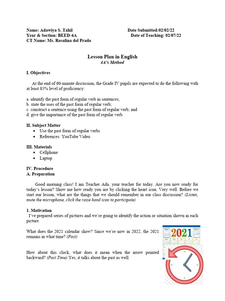 Lesson Plan In English Tahil Pdf Verb Linguistic Morphology