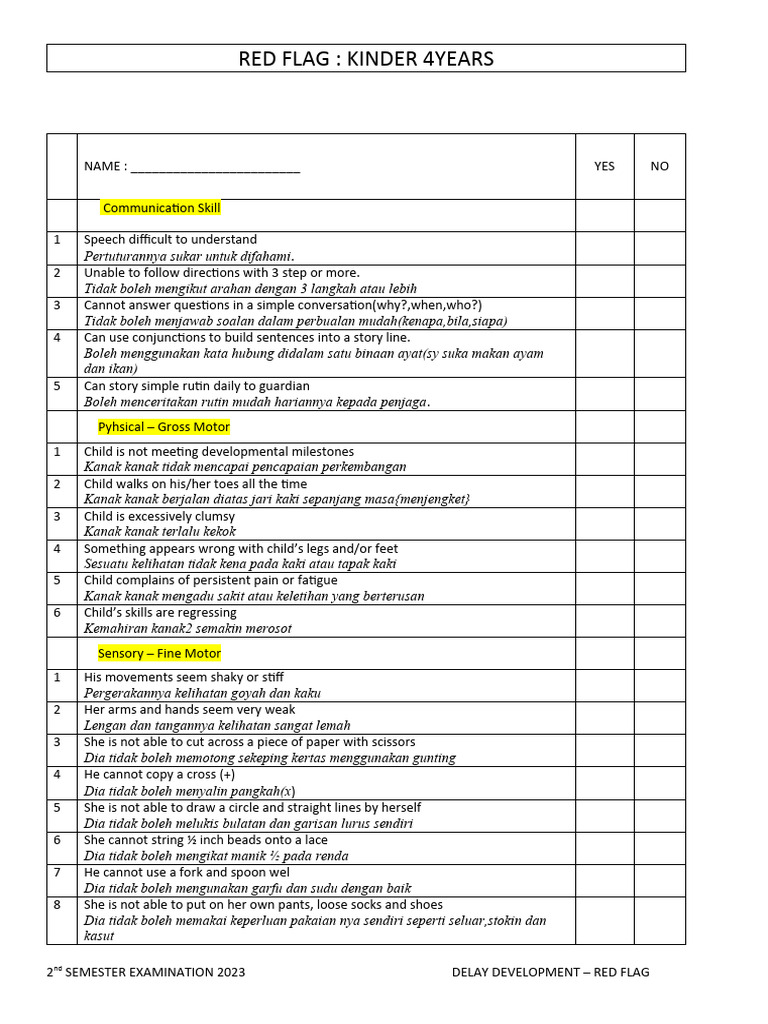 Red Flag Assessement Kinder Pdf