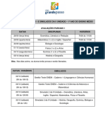 Calendário Das Avaliações Parciais 1 e Simulados Da Ii Unidade (1º Ano Do Ensino Médio) - 2021