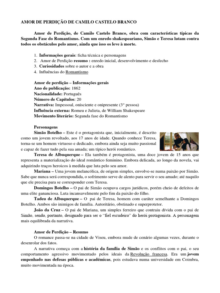 Resumo de Amor de Perdição | PDF | Amor | Romantismo