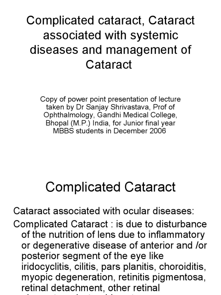 Management of cataract Cataract Ophthalmology