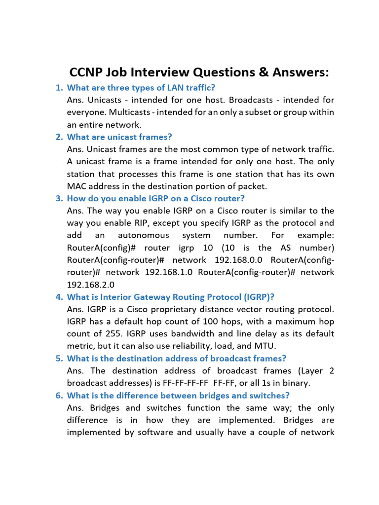 CCNP Job Interview Questions Answer PDF Computer Network