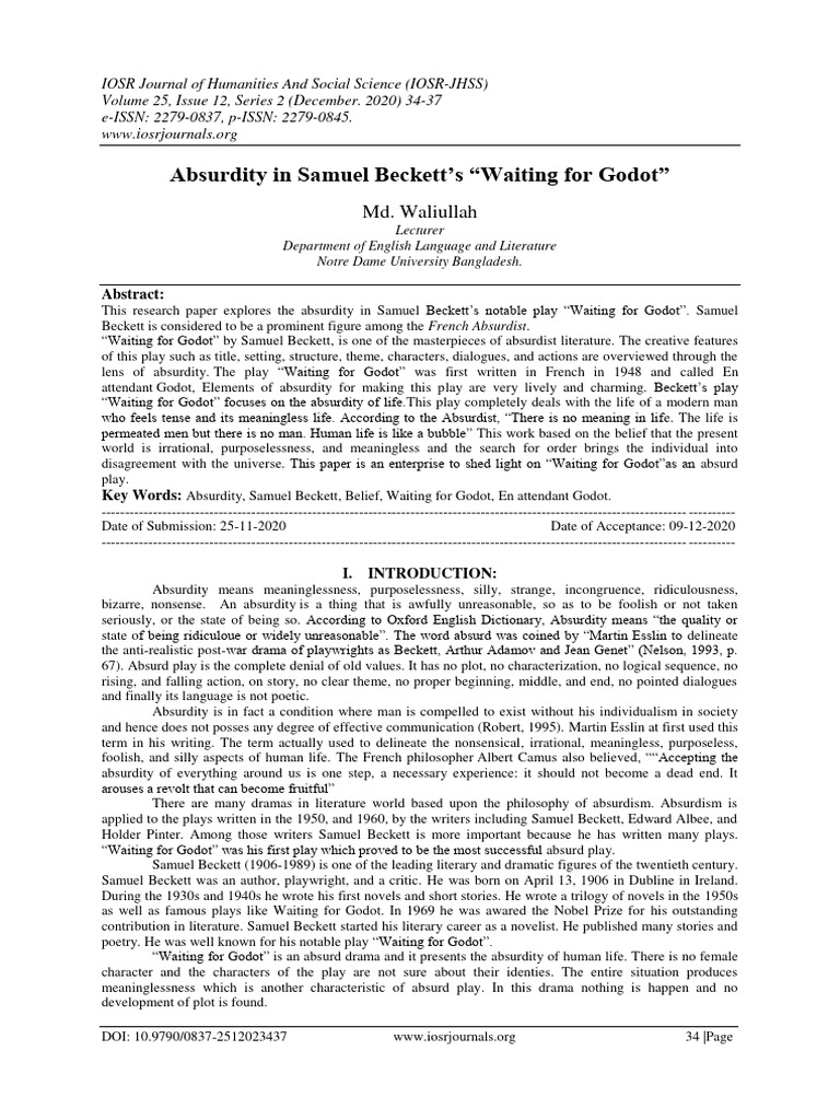 Absurdity in Beckett's Waiting for Godot | PDF | General Fiction