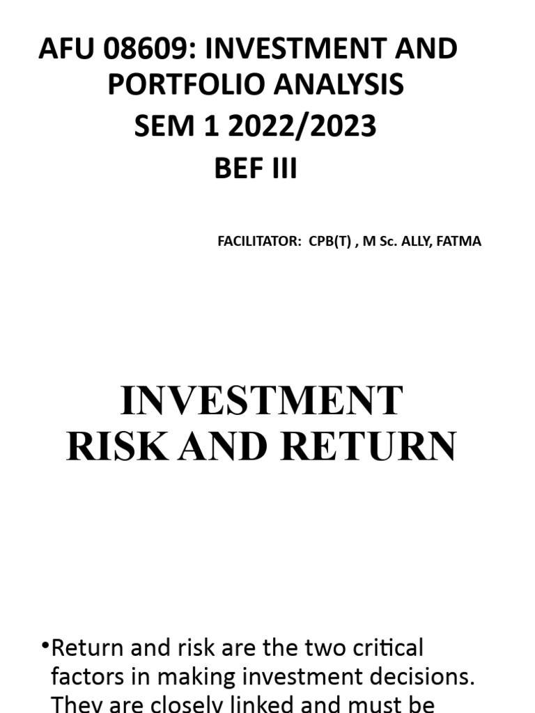 Investment Risk and Return1 PDF Investing Risk