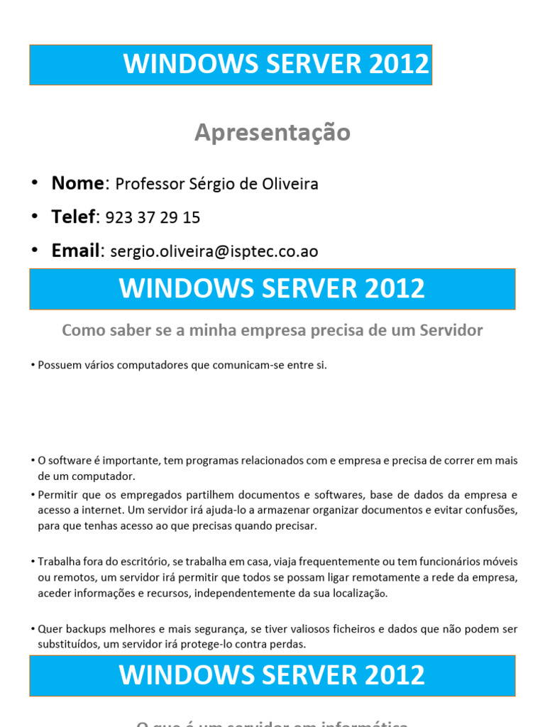 Necessidade de Servidor Windows 2012 | PDF | Diretório ativo | Endereço ...