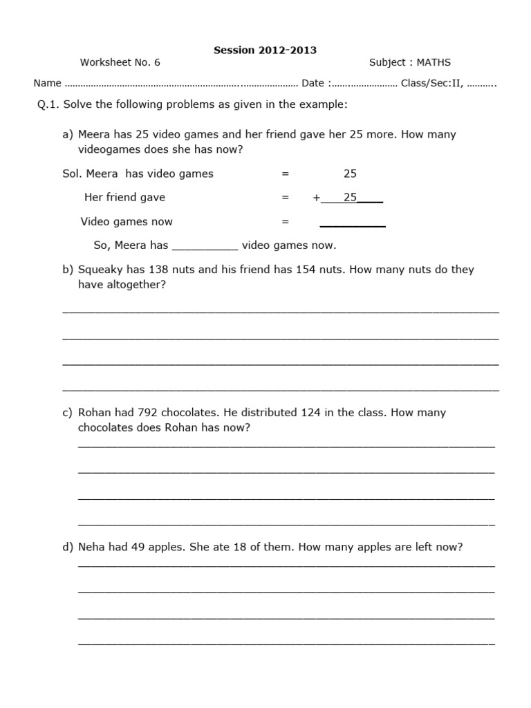 Class 2 Maths Multiplication Worksheet | PDF