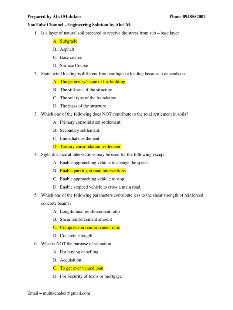 Engineering Exam Questions and Answers | PDF | Concrete | Deep Foundation