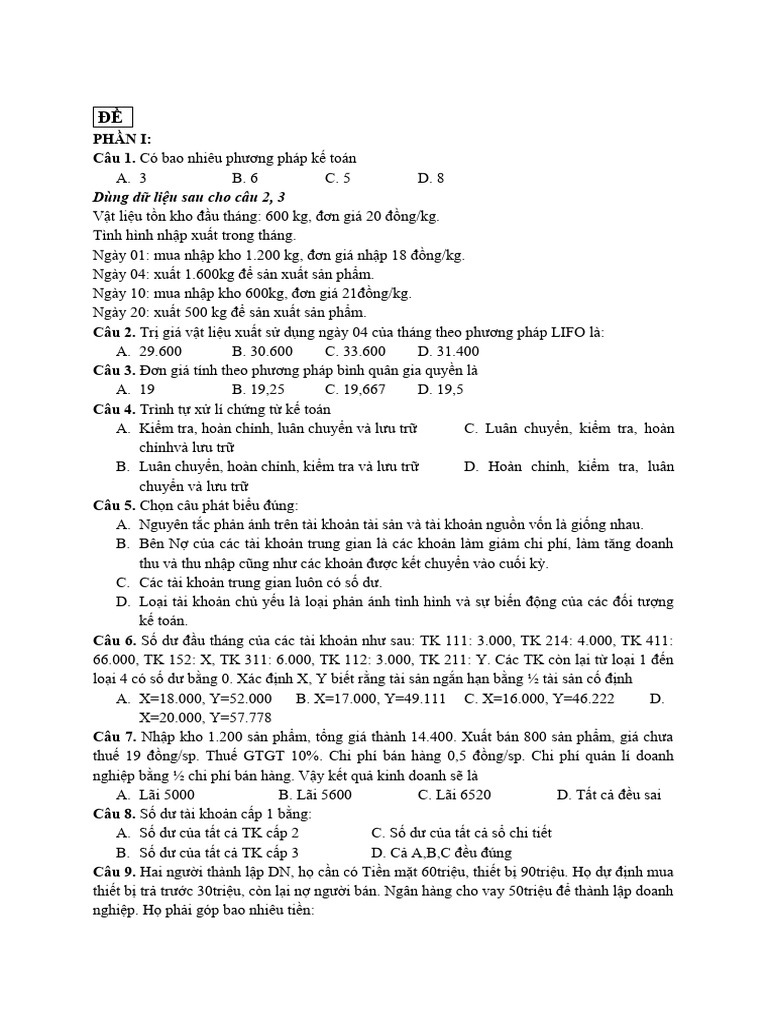 De Thi Nguyen Li Ke Toan Va Bai Giai 1 | PDF