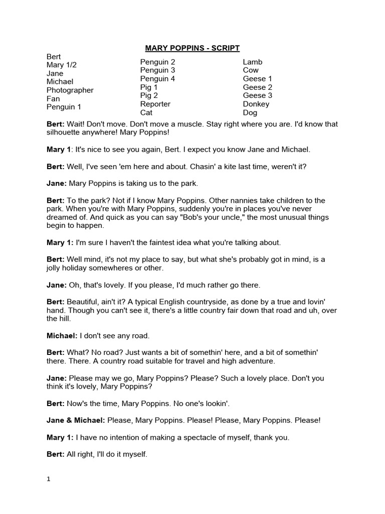 Mary Poppins School Play Script | PDF | Mystery, Thriller & Crime Fiction