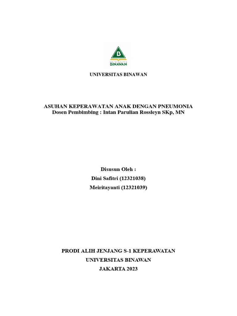 Asuhan Keperawatan Anak Pneumonia | PDF | Kesehatan Holistik | Sains ...