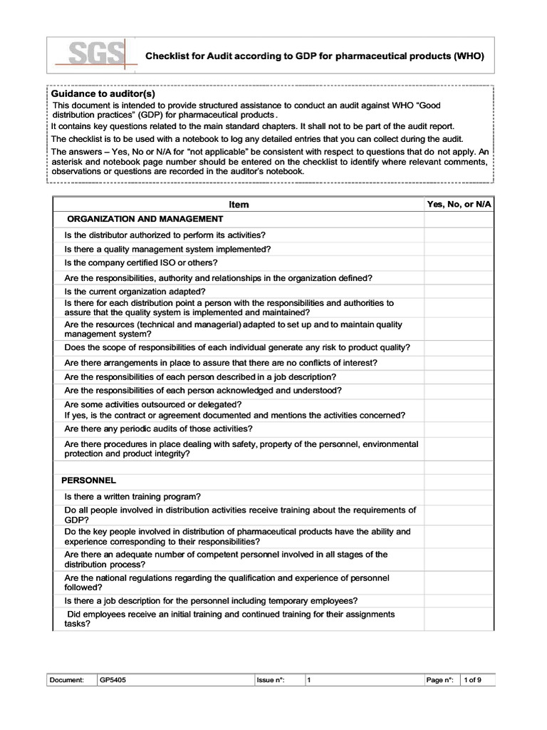 GDP Audit Checklist for Pharmaceuticals | PDF