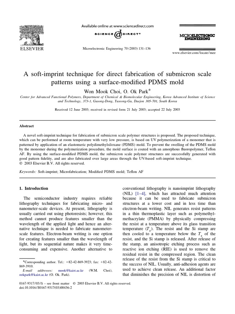 PDMS Mold for Submicron Patterning | PDF | Photolithography | Polymers