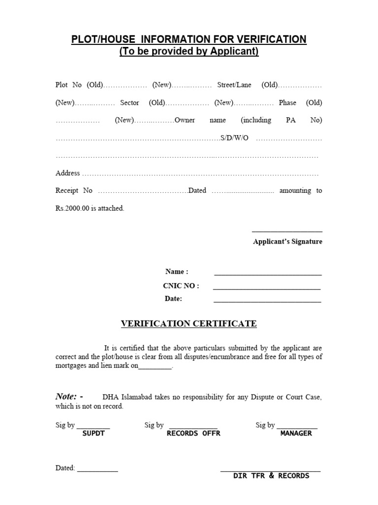 Plot Verification Form | PDF | Finance & Money Management