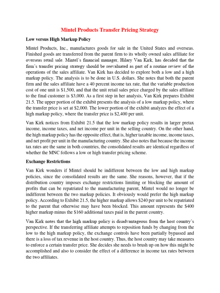 Transfer Pricing Case PDF Taxes