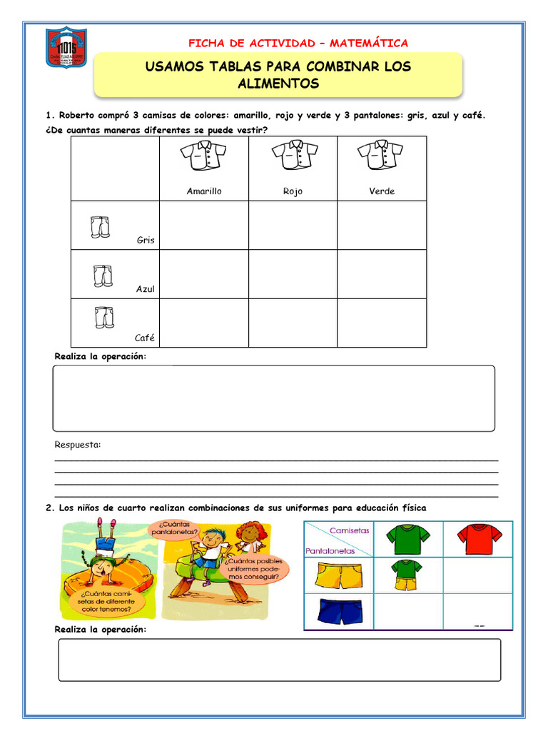 Ejercicios de combinaciones para primaria | PDF | Color