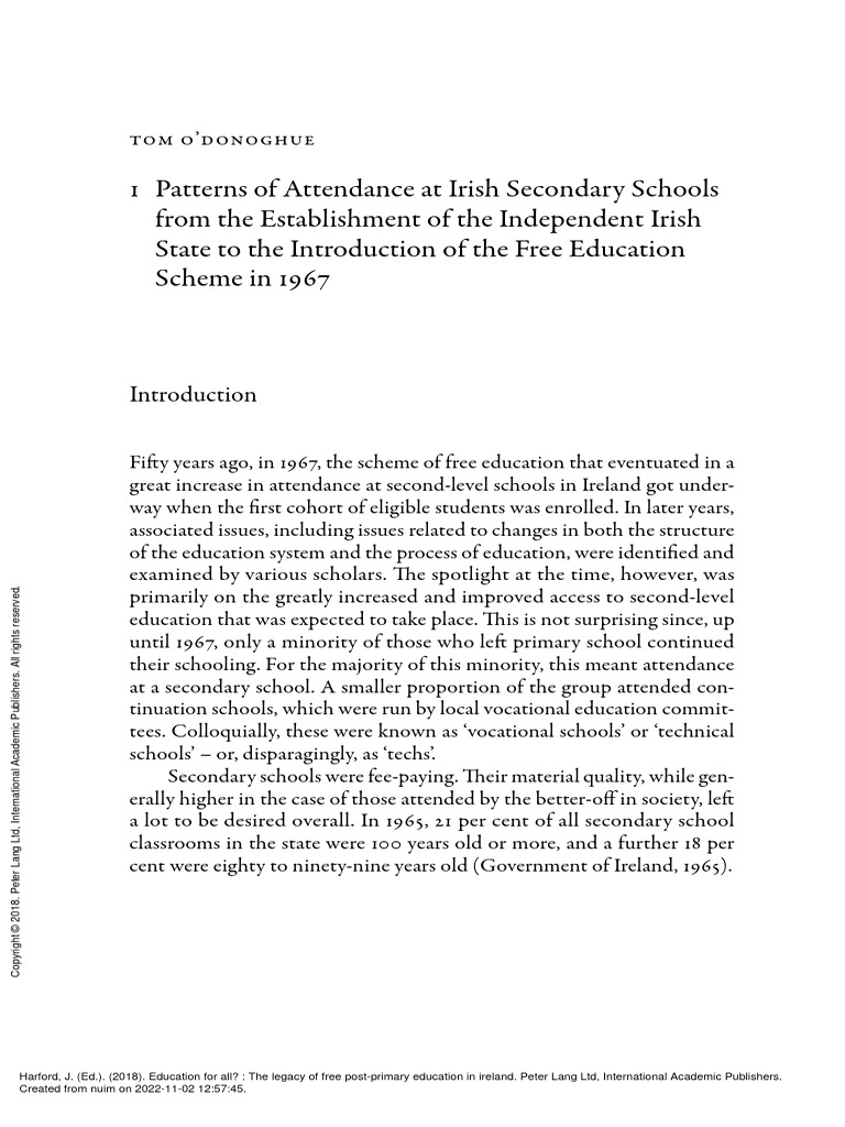 Education For All The Legacy of Free PostPrimary (1 Patterns of