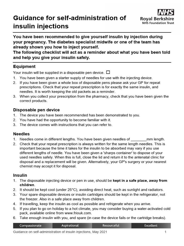 Guidance Self Administration Insulin Injections May21 PDF